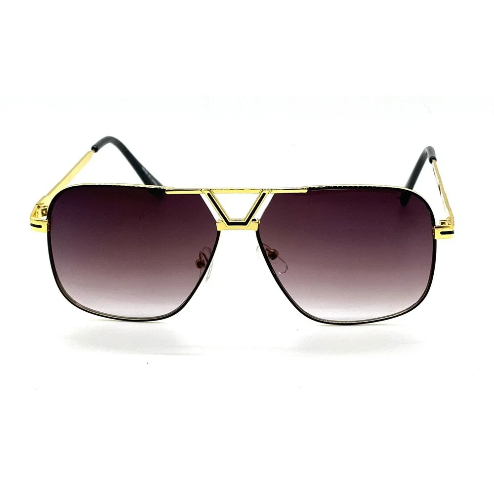 Men Sunglasses Gold Black Lens Fashion‎ Trendy Metal Gradient Lens Lentes Gafas